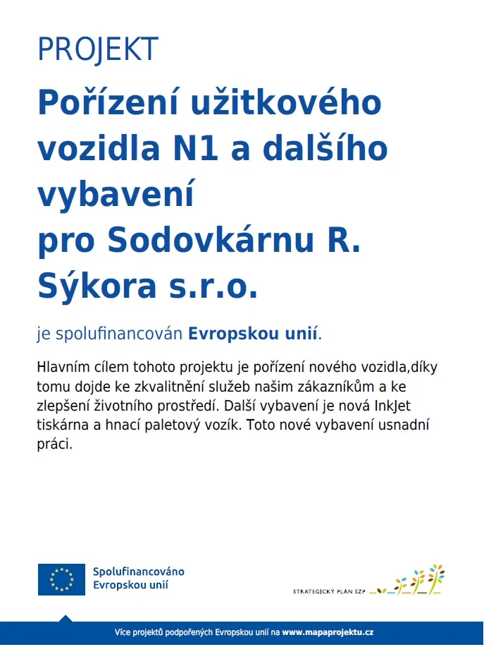 Plakát projektu Pořízení užitkového vozidla N1 a dalšího vybavení, spolufinancováno Evropskou unií